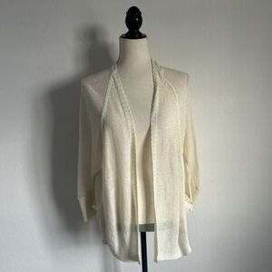 Lauren Ralph Lauren Open Cardigan White Linen Blend Loose-Knit Sweater Sz XS
